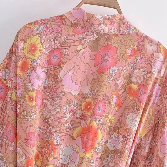 New Bohemian Floral Kimono Duster Jacket Robe Swim Cover Up - Picture 5 of 8